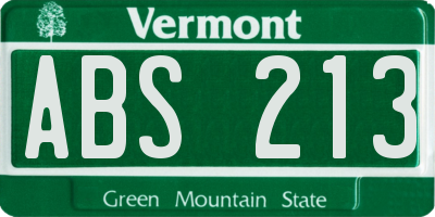 VT license plate ABS213