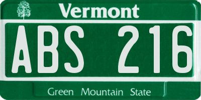 VT license plate ABS216