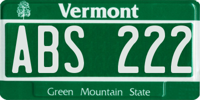 VT license plate ABS222