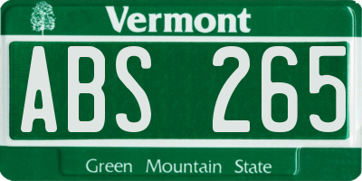 VT license plate ABS265