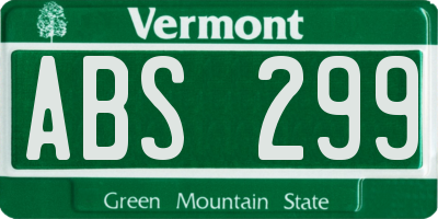 VT license plate ABS299