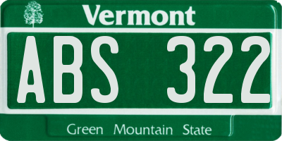 VT license plate ABS322