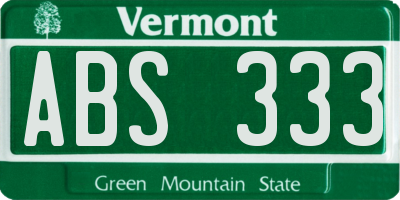 VT license plate ABS333