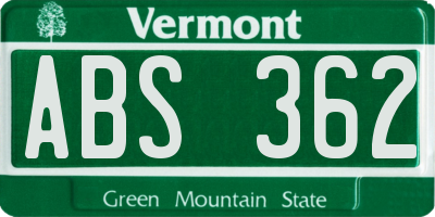 VT license plate ABS362