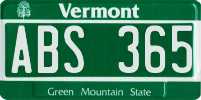 VT license plate ABS365