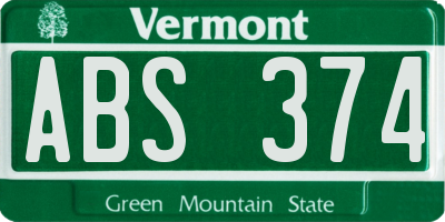 VT license plate ABS374