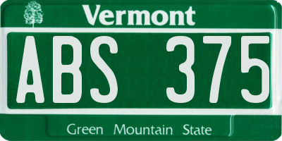 VT license plate ABS375