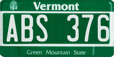 VT license plate ABS376