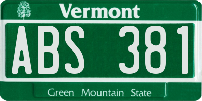 VT license plate ABS381