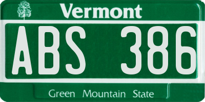 VT license plate ABS386