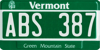 VT license plate ABS387