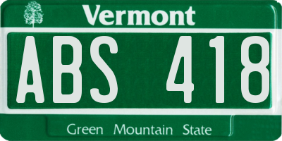 VT license plate ABS418