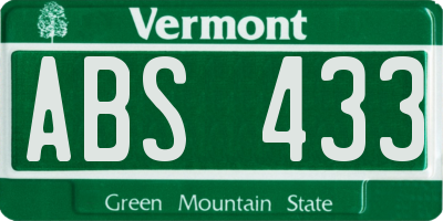 VT license plate ABS433