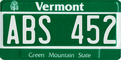 VT license plate ABS452