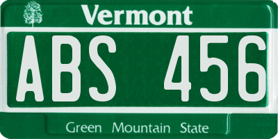 VT license plate ABS456