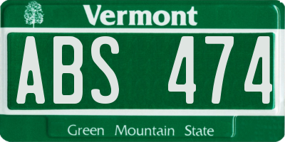 VT license plate ABS474