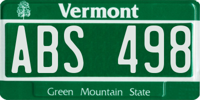 VT license plate ABS498