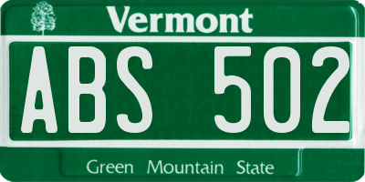 VT license plate ABS502