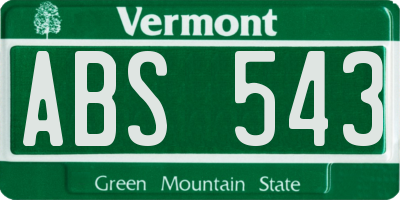 VT license plate ABS543