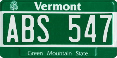 VT license plate ABS547