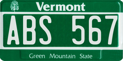 VT license plate ABS567