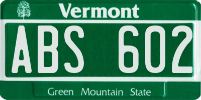 VT license plate ABS602