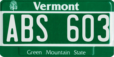 VT license plate ABS603