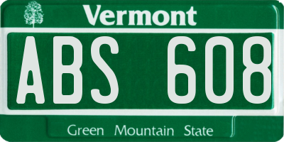 VT license plate ABS608