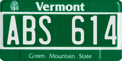 VT license plate ABS614