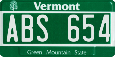 VT license plate ABS654