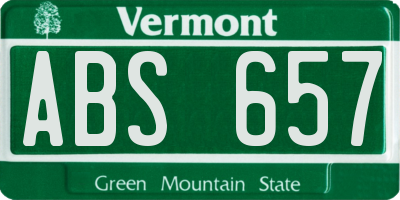 VT license plate ABS657
