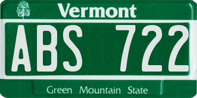VT license plate ABS722