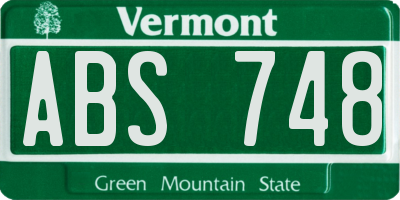 VT license plate ABS748
