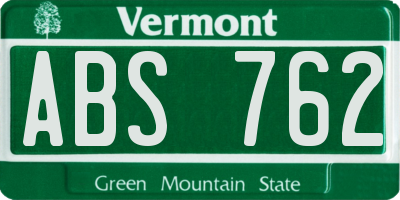 VT license plate ABS762