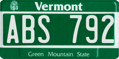 VT license plate ABS792