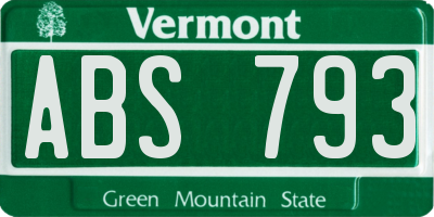 VT license plate ABS793