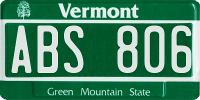 VT license plate ABS806