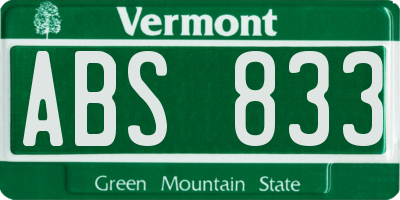 VT license plate ABS833