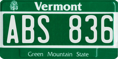 VT license plate ABS836