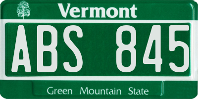 VT license plate ABS845