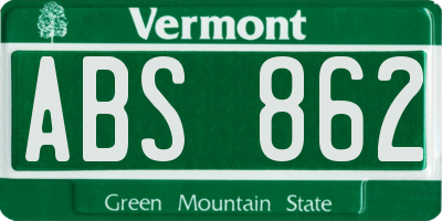 VT license plate ABS862