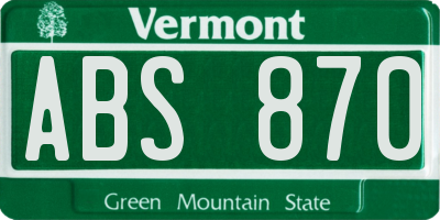VT license plate ABS870