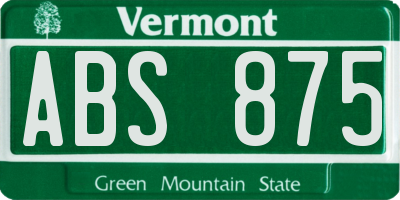 VT license plate ABS875
