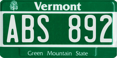 VT license plate ABS892