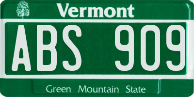 VT license plate ABS909