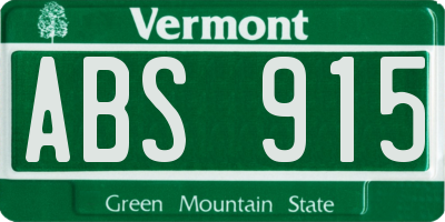 VT license plate ABS915