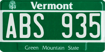 VT license plate ABS935