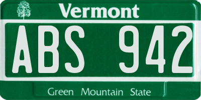 VT license plate ABS942