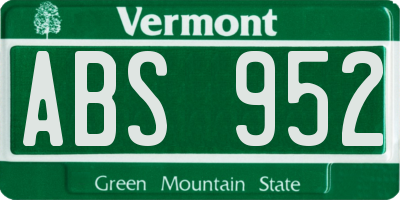 VT license plate ABS952