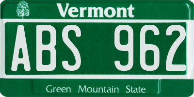 VT license plate ABS962
